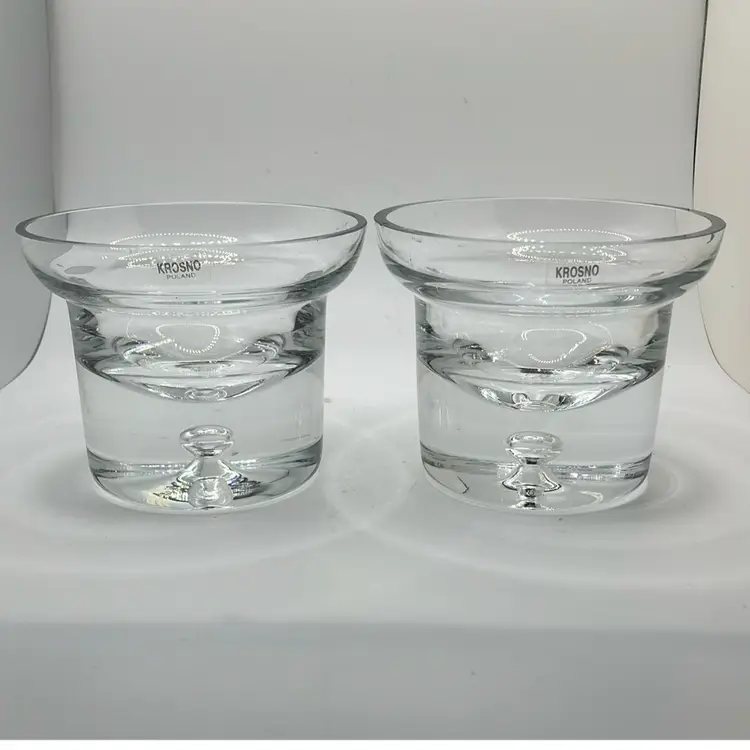PAIR of Krosno Poland Glass Candle Holders