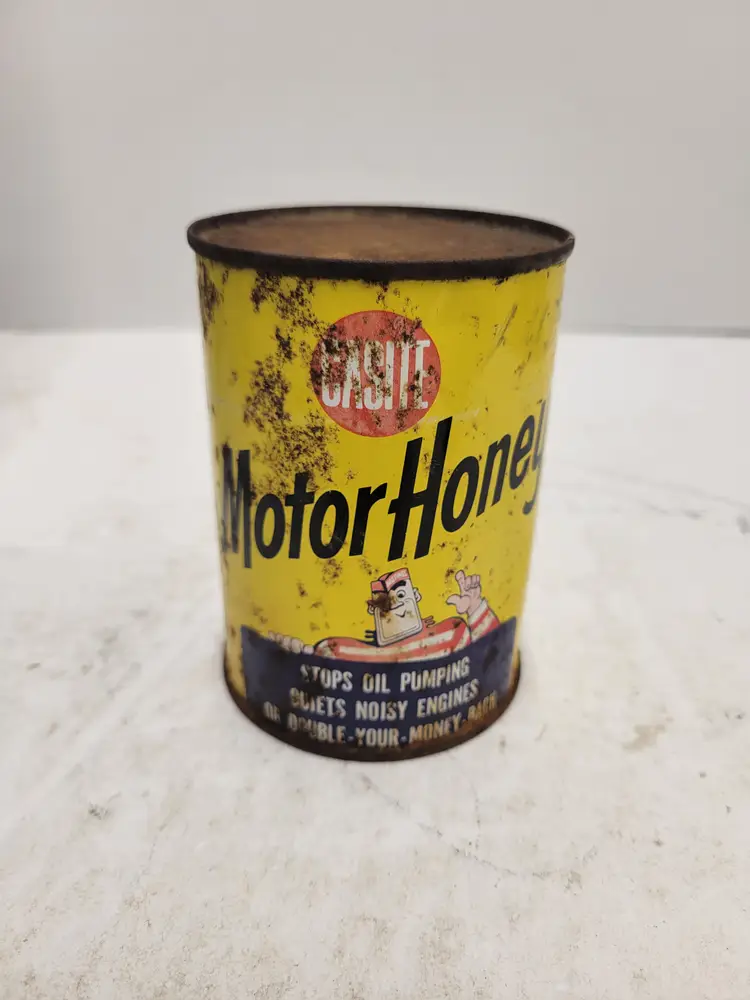 Vintage Casite Motor Honey Full Metal Can 15 Oz