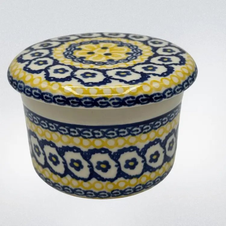 Blue Rose Polish Pottery Saffron French Butter Dish Handmade In Poland A.K.-42