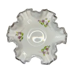 #01 Signed Fenton Silver Crest “Violets In The Snow” Bon Bon Dish