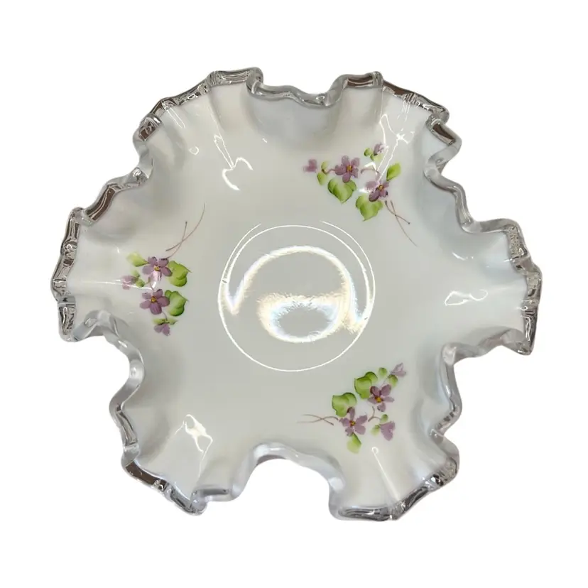 #01 Signed Fenton Silver Crest “Violets In The Snow” Bon Bon Dish
