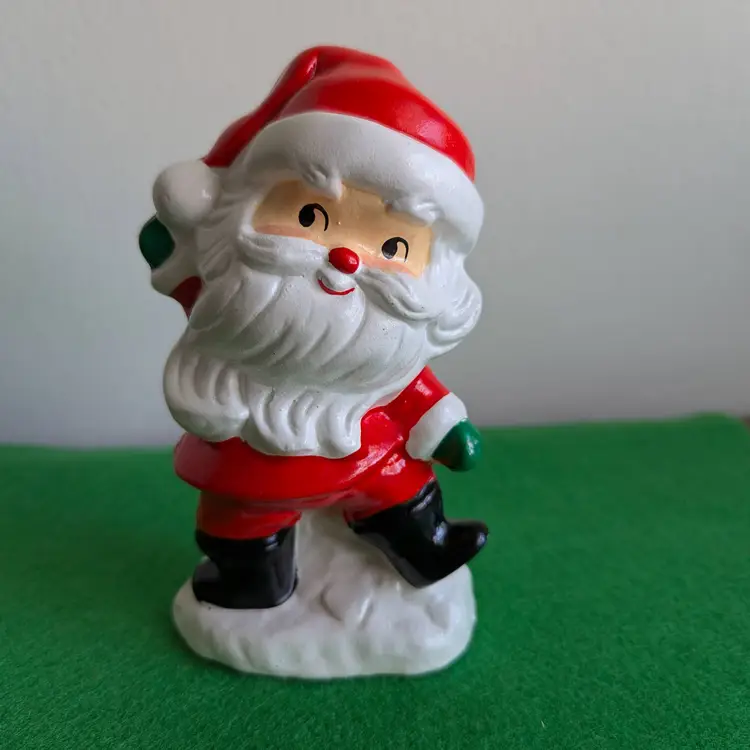 Vintage Jolly Santa boho chic beautiful kitschy Santa waiving figurine 5.5"