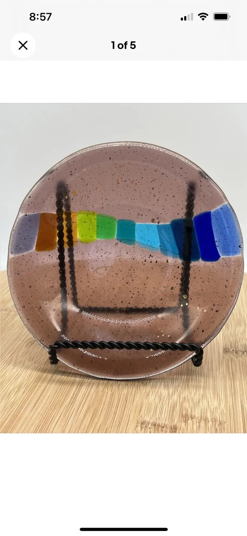 Vintage/MCM 1992 Signed Carol Lahy Rainbow Art Glass Dish/Trinket Dish