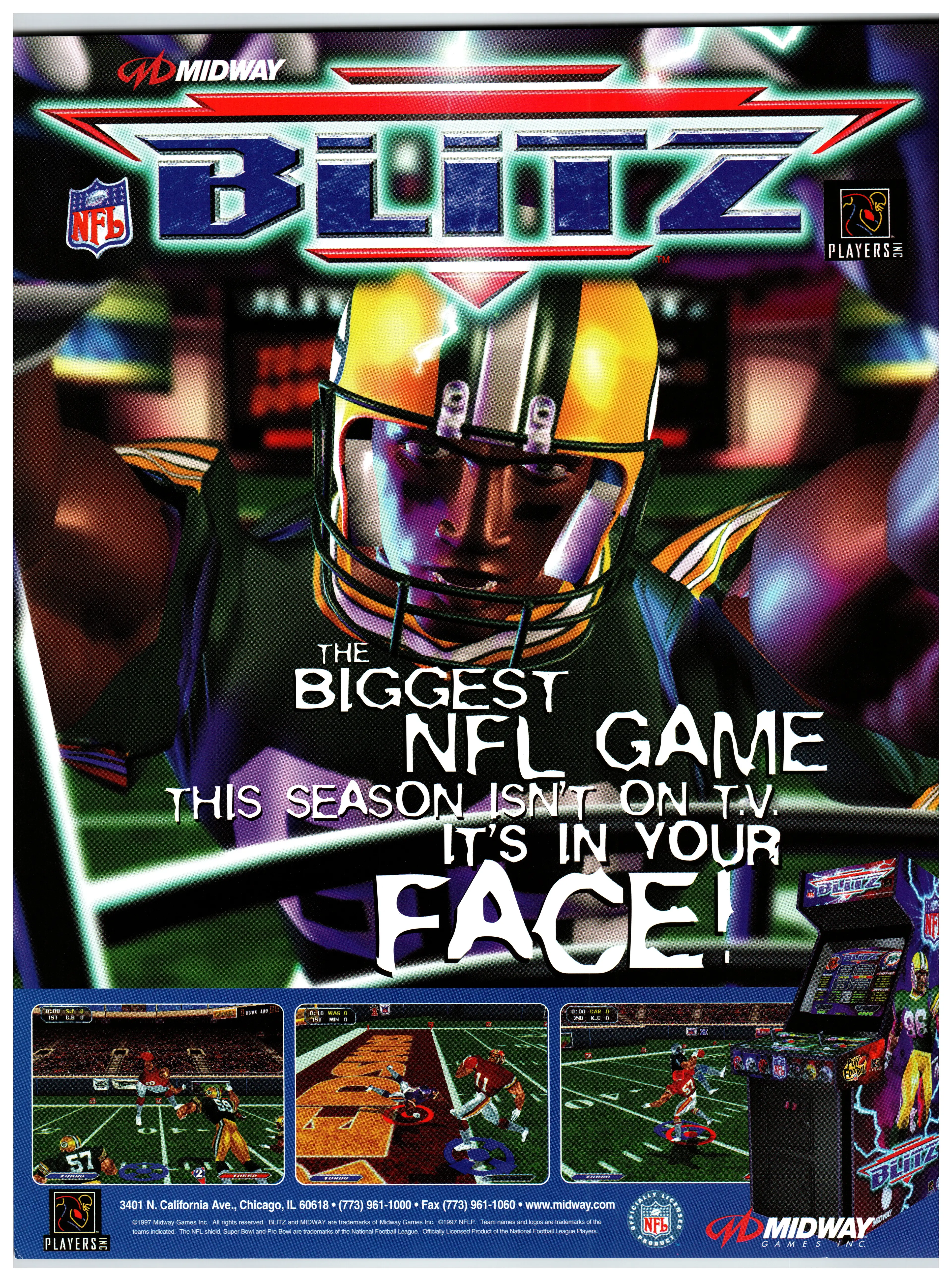 Midway NFL Blitz Arcade Game Ad Original 1997 Promo Poster Football
