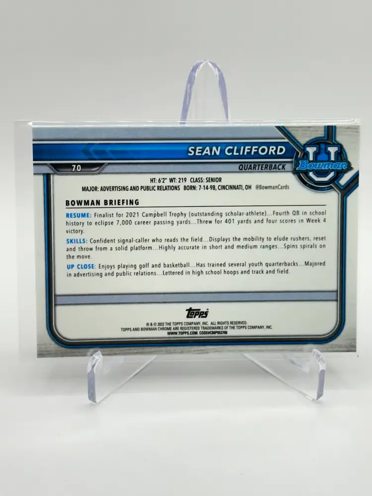 Sean Clifford • 2022 Bowman Chrome U- 1st Chrome Lava Refractor /100 • Penn State