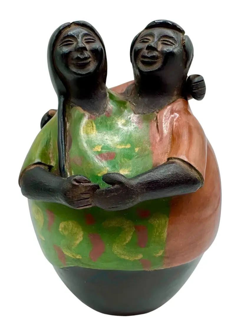 Signed Esperanza Peru Chulucanas Pottery Figurine Couple Lovers Peruvian 6.5”