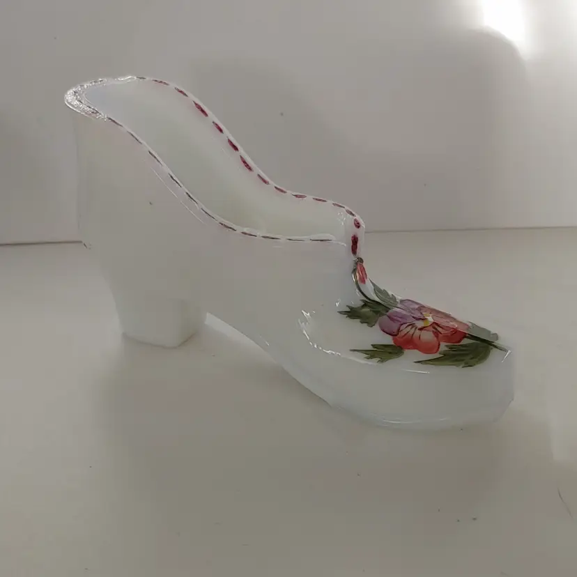 Westmoreland Milk Glass Shoe with Painted Flowers. 4.75 inches long. No chips or cracks.