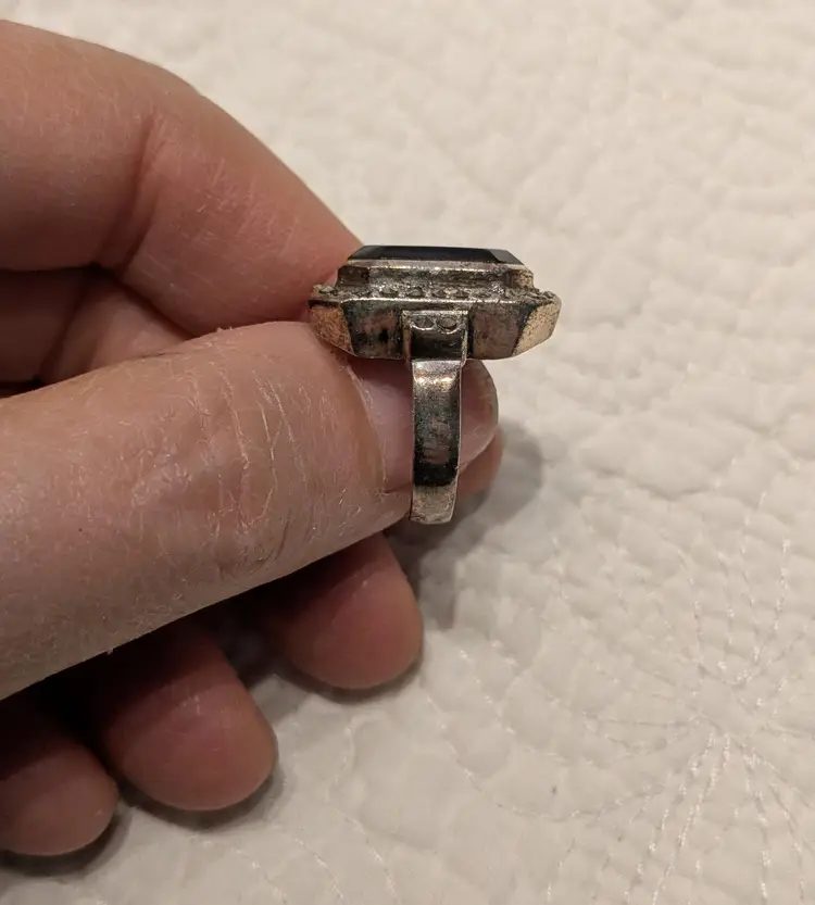 Vintage Sterling Silver Octagonal Ring with Black Onyx and Marcasite, Size 6