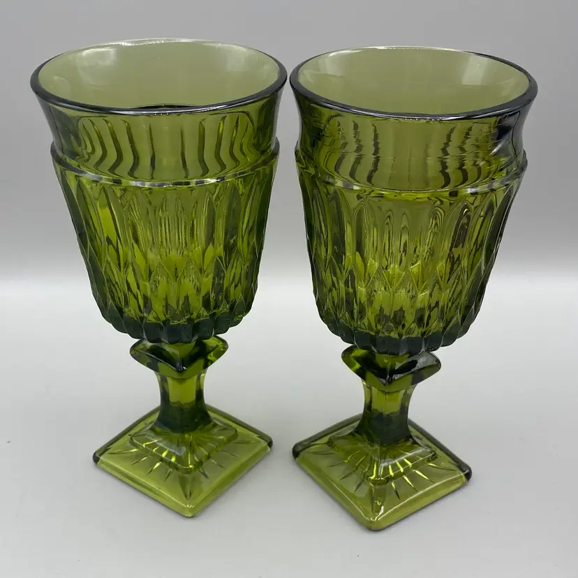 Vintage Bar Ware Goblets Green Cottage Indiana Glass Mt Vernon Retro