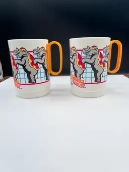 Vignette #5 Includes A Vintage Pair Of 1990s Ringling Bros Barnum & Bailey Circus Cup Elephants, Two Miniature Elephant Figurines - Composite Or Wood In Dark Finish, And A Miniature Ceramic Painted Giraffe