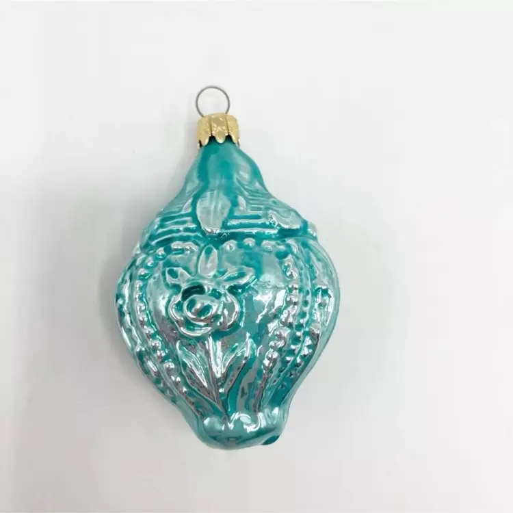 Vintage Blown Glass Lady Bust Rose Embossed Drop Christmas Ornament West Germany