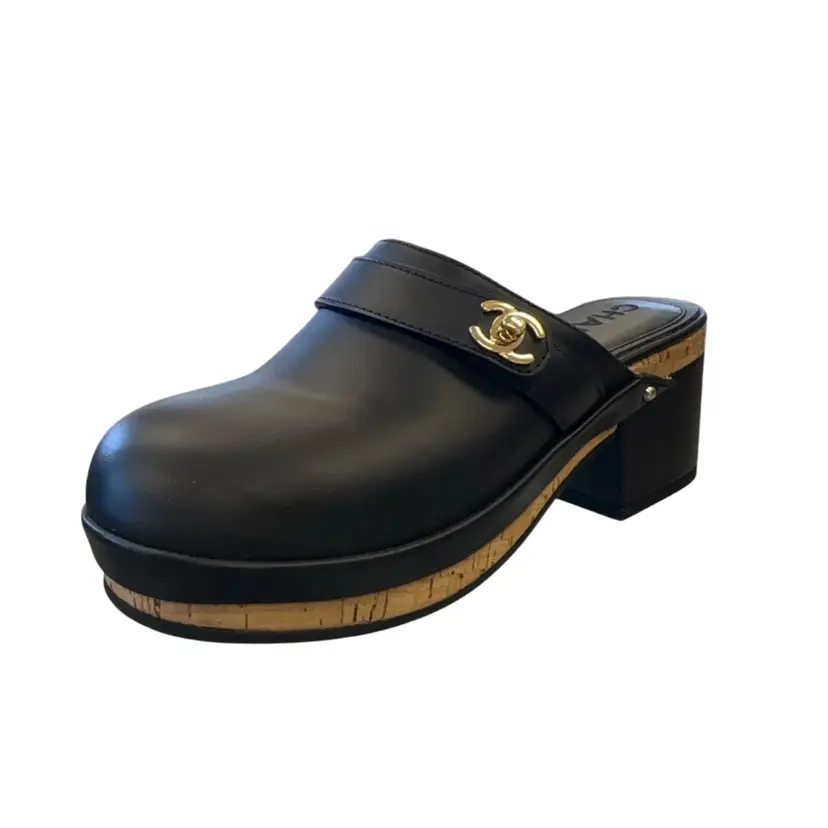 Chanel Interlocking CC Logo Leather Mules SZ 35