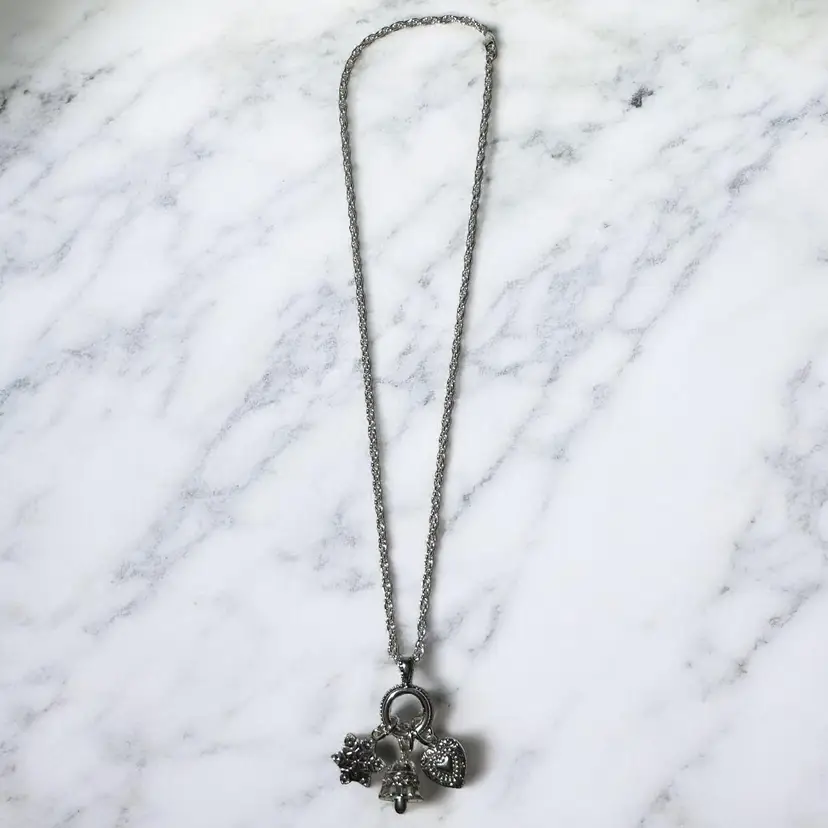 Talbots Winter Snowflake Heart Bell Charms Necklace 24" New