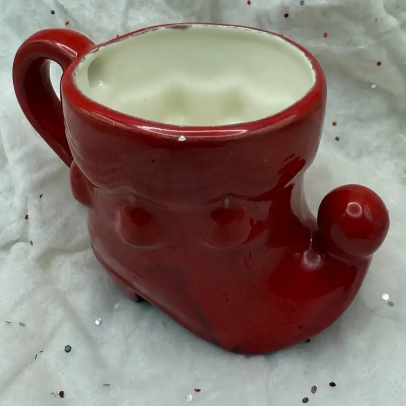 Vintage Christmas  Small Elf Red Boot Ceramic Mug