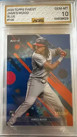 James Wood 2026 Topps Finest Blue /200 AGS 10