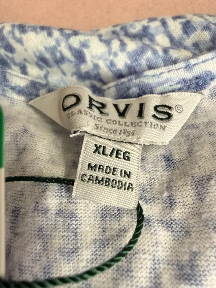 Orvis Size XL Blue White Relaxed Fit Short Sleeve Shirt Top