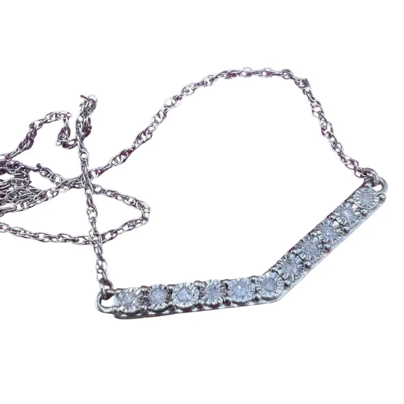 Sterling Silver And Diamond Chevron Necklace-  18 Inches