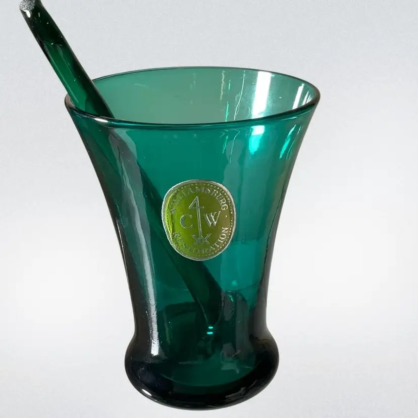 Blenko Williamsburg Restoration CW4 Teal Hand blown Glass W/ Muddler 4”