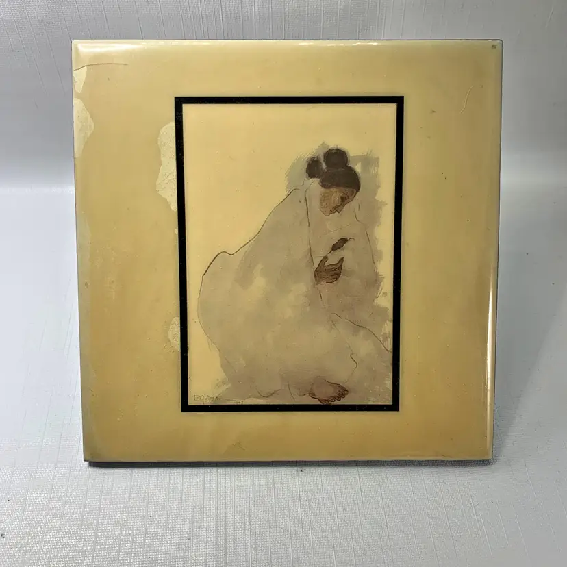 Gorman Native American Tile Madonna Painting Ceramic Art 8x8 Vintage DAMAGE