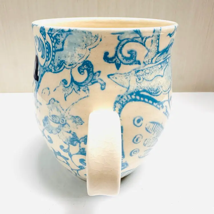 Retired Anthropologie Homegrown Blue Floral Monogram Initial M Coffee Tea Mug