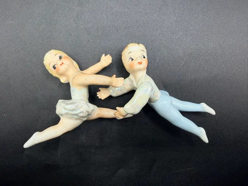 Vintage 1950s Pair Candle Huggers Ballerina Ballerino MCM Lusterware Napco Set 2
