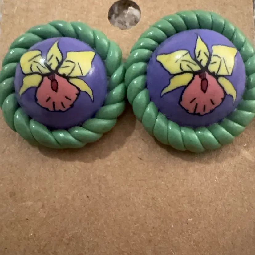 Vintage Post Back Orchid Earrings