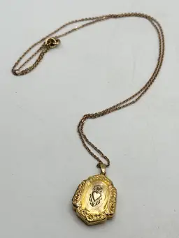 Estate Gold Filled Heart Flower Locket Necklace