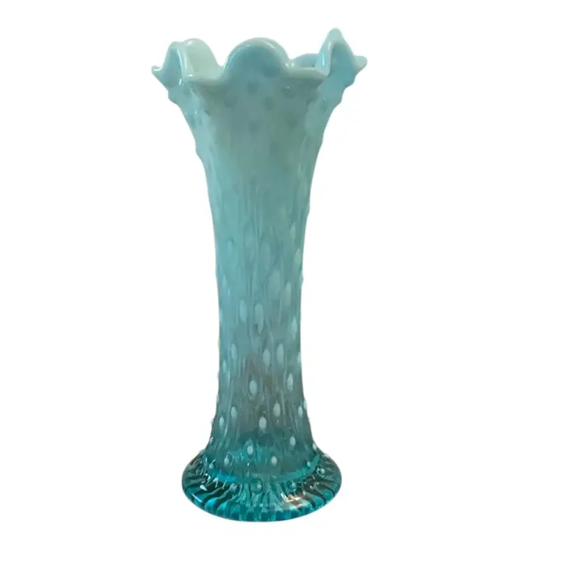 Northwood Turquoise Blue Opalescent “Tree Trunk” Vase 10” X 3 1/2”