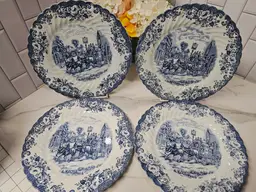 Set of 4 Dinner Plates by Johnson Brothers, Coaching Scenes Blue collection