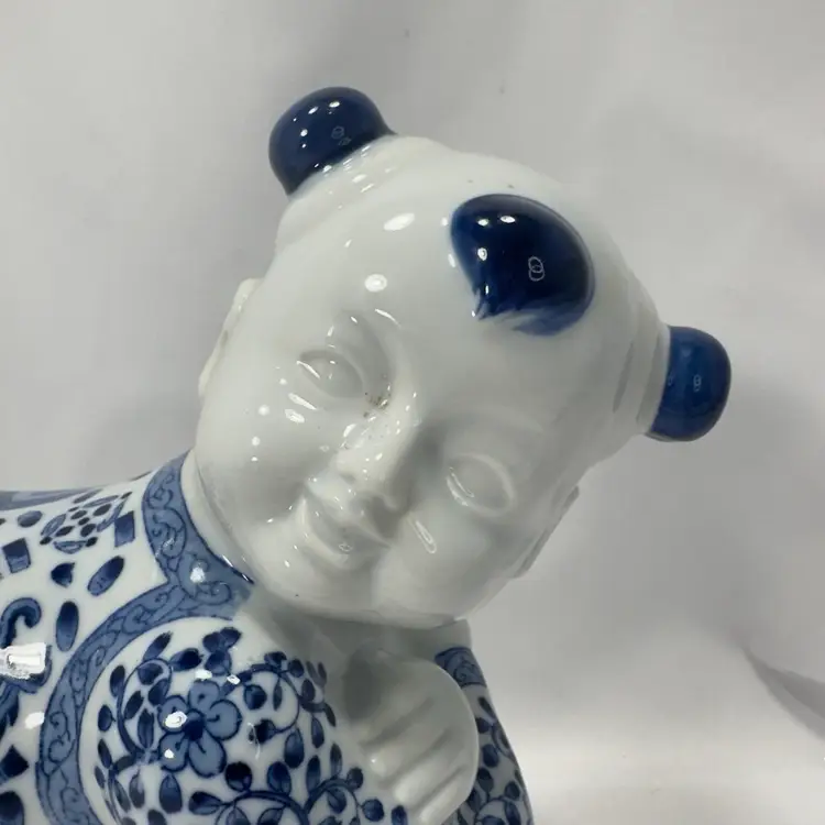 #1788 Vintage Blue & White Porcelain Opium Pillow Chinoiserie Baby Child Head Rest