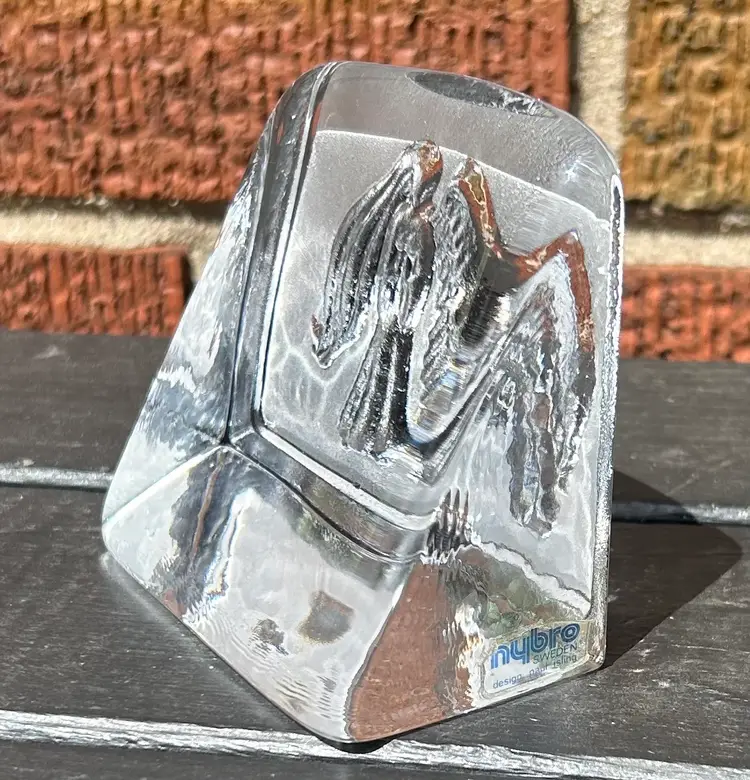 Vintage Nybro Sweden Crystal Angel Themed Paper Weight