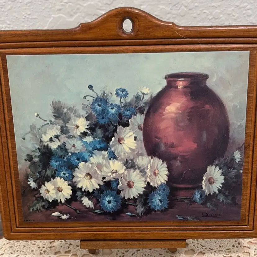"White & Blue Flowers" By L. Sherman 9.5"x8"