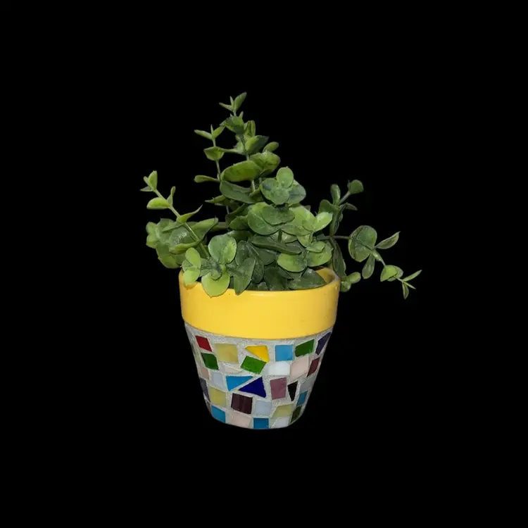 Sunny Yellow Mosaic Stained Glass Planter Pot ~ 3.5”