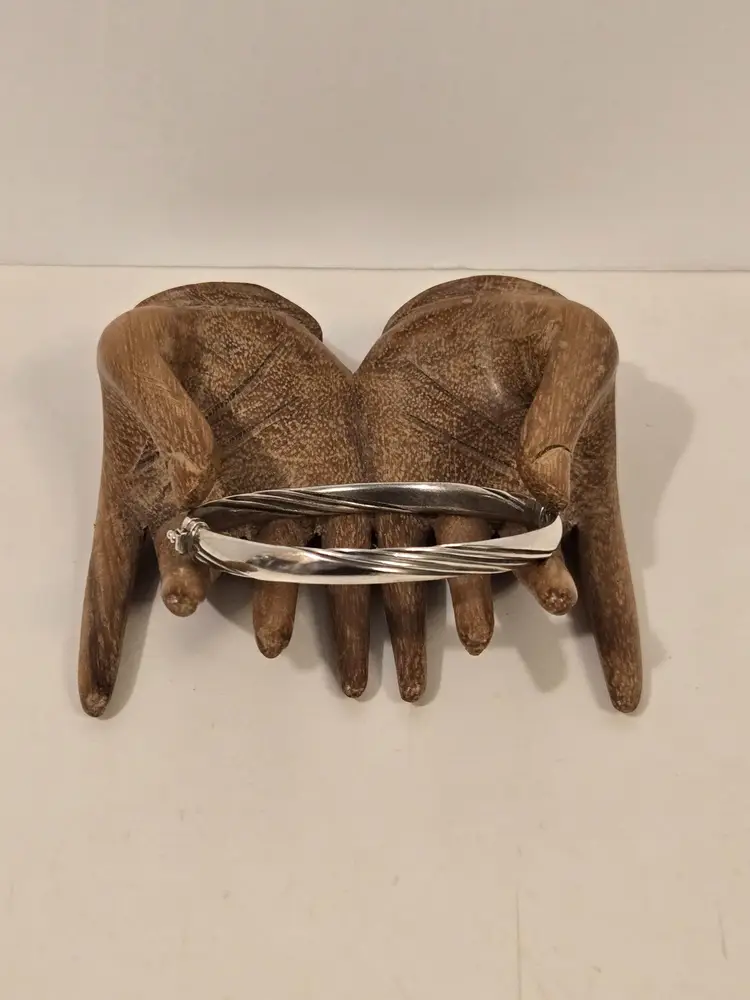 Sterling Silver 925 Hinged Textured Bangle Bracelet