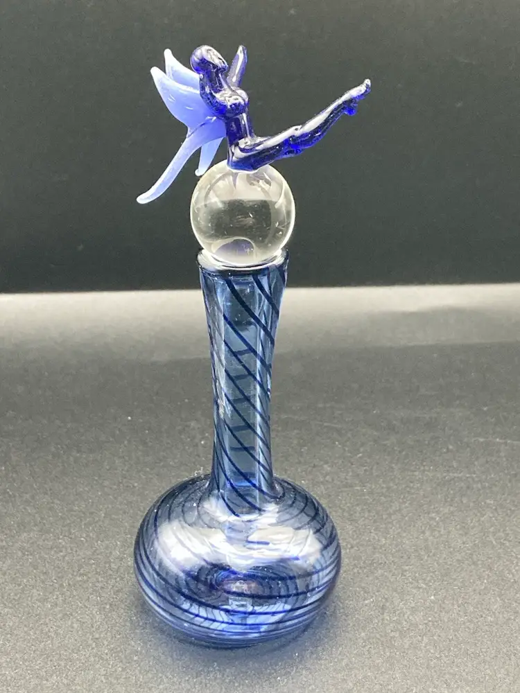 Vintage Milon Townsend Signed Blue Swirls Art Glass Perfume W/Hard To Find Dauber (4 1/2” T 2” W) READ! Dauber Missing Half A Leg.