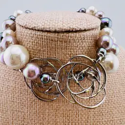 Vintage MAJORICA Pearl Sterling 925 Silver Double Strand Bracelet 9” Long