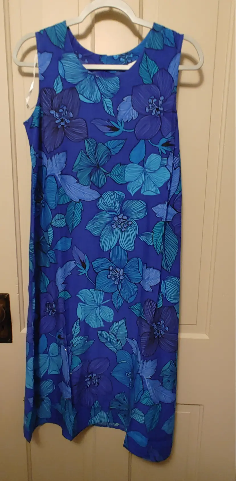 Dress- Brand: Coldwater Creek. Size Petite Medium. Shades of blue purple dress. NWT. Retail $49. Material: 100% rayon. No callouts.