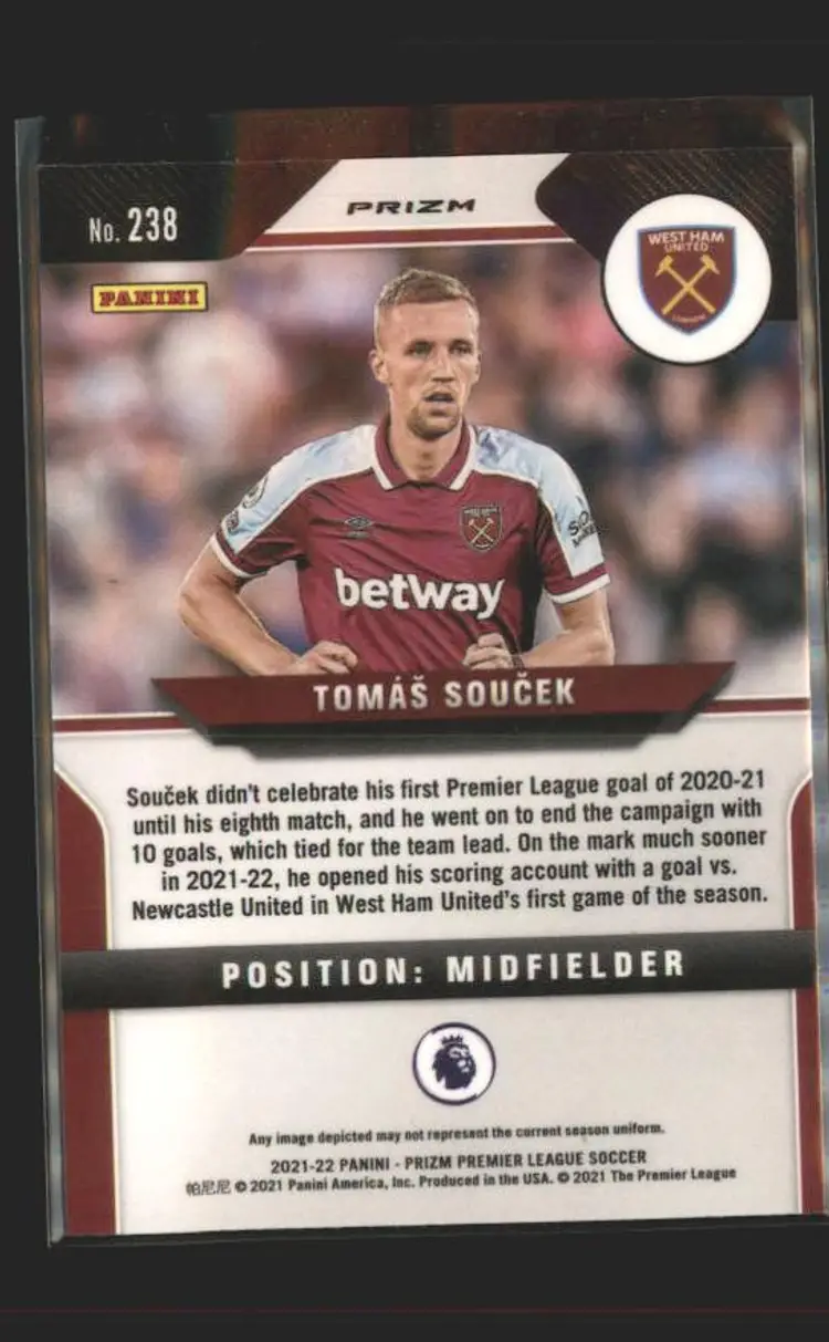 2021-22 Panini Prizm Premier League #238 Tomas Soucek Green Wave - ( 138 ) - West Ham United
