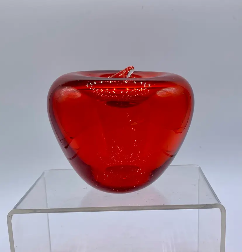 Vintage Mid-Century BLENKO Art Glass Red Clear Apple Paperweight