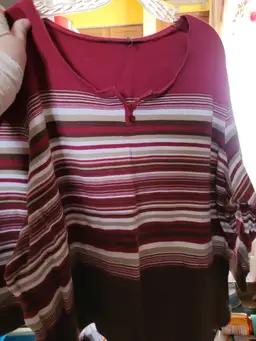 C.B. Casual Womens Knit Top Block Stripes Red 3.4s 3X