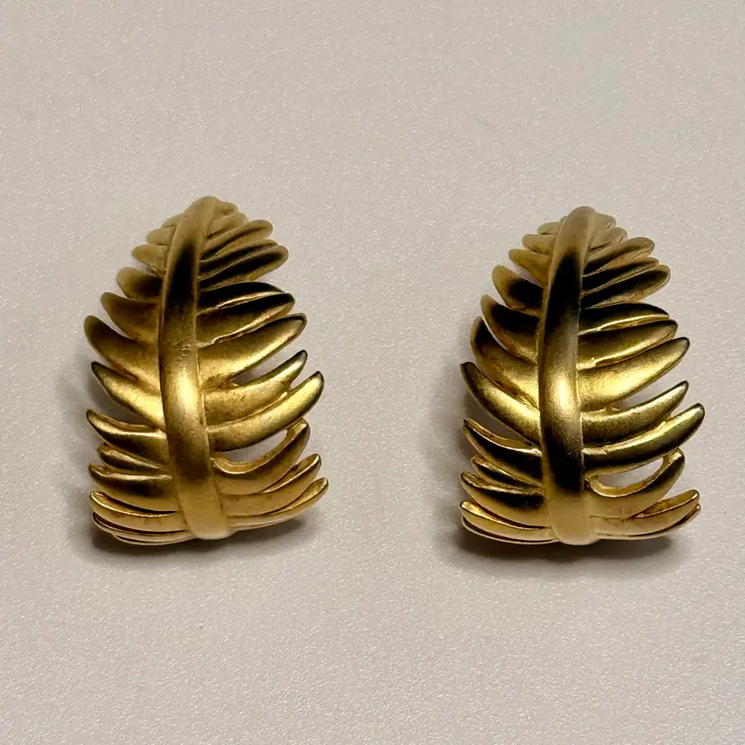 Vintage 1980’s Designer Signed Givenchy Large 18k Gold Plated Fern Frond Pierced Earrings