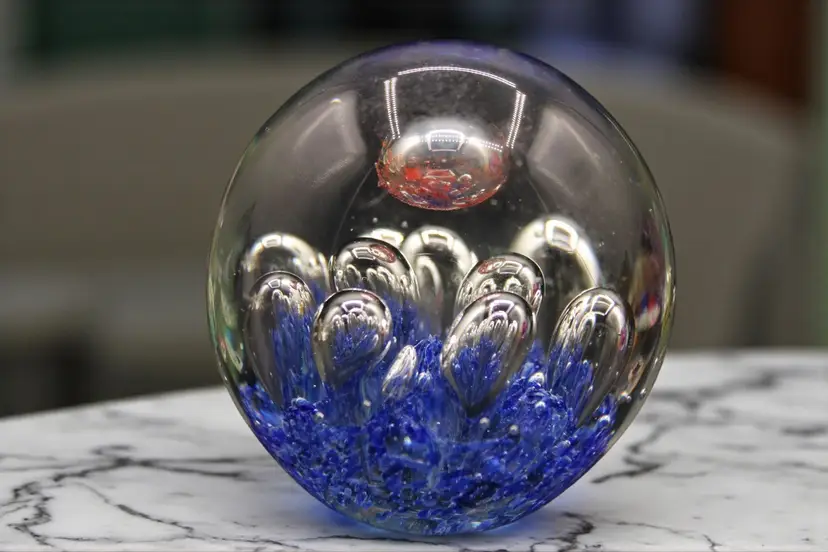 Blue Speckle with Large Bubbles Paperweight 4” Tall 2#2oz