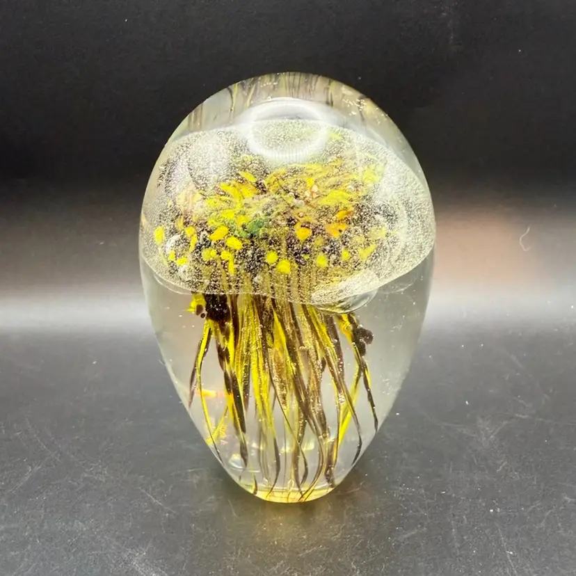 Glass Tiger Yellow Jellyfish Paperweight