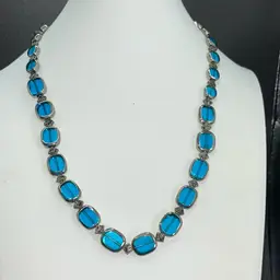 Gorgeous London Blue Glass Necklace, Beautiful Hook Clasp, 20” Long