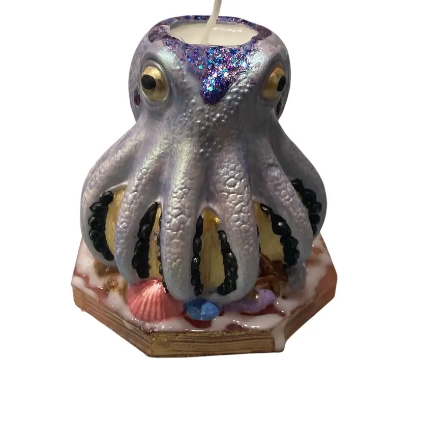 Hand painted Purple Octopus Candle