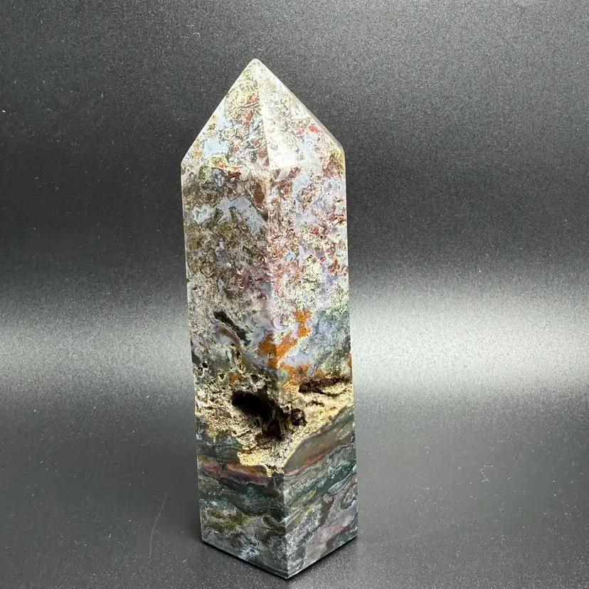 Natural Ocean Jasper Tower Druzy Stone Obelisk Reiki Healing Crystal 5.25" 444g