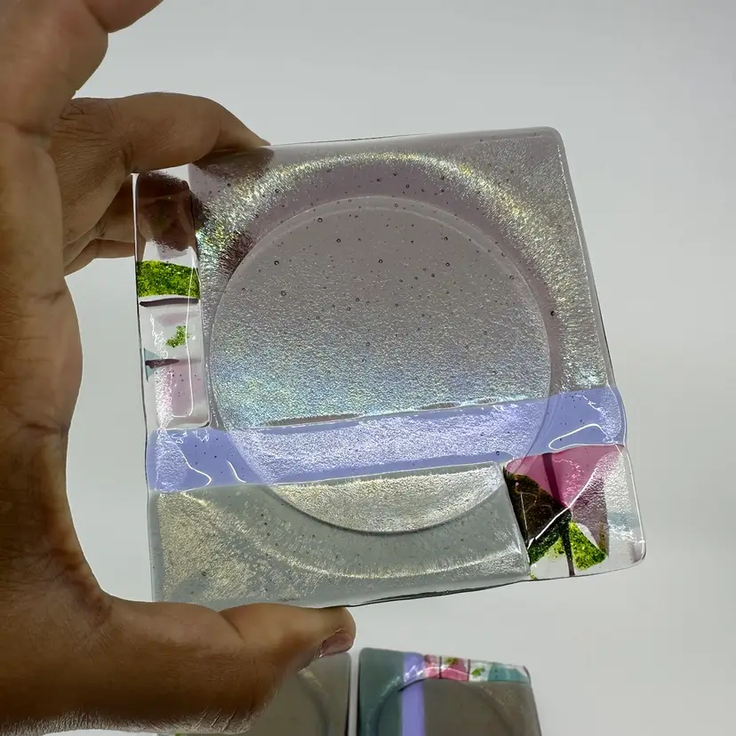 Dichroic Art Glass Coasters Set/4