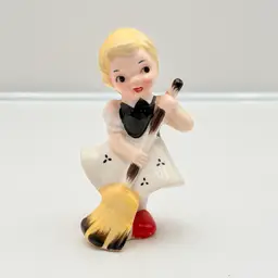 Ucagco Vintage Ceramic Sweeping Girl Figurine