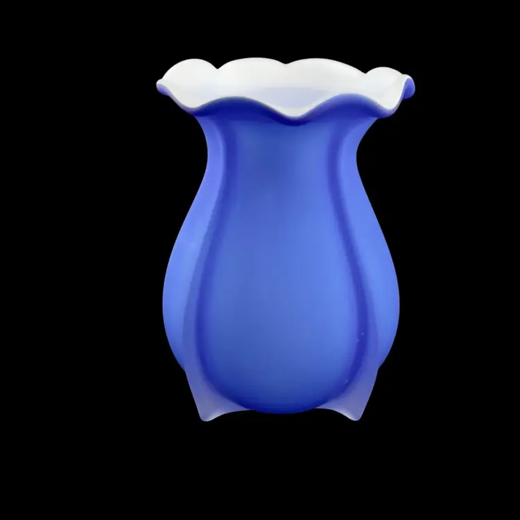 Frosted Glass Vase 
Footed Blue & White Cased 
By Cavalier Glass Pan American International