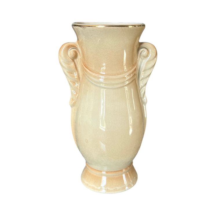 Cream with Gold Rimed Accents Mid-Century Porcelain Vase